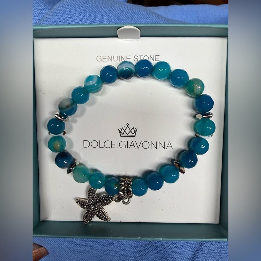 NWT Dolce Giavonna Genuine Blue Stone Beaded Stretch Bracelet